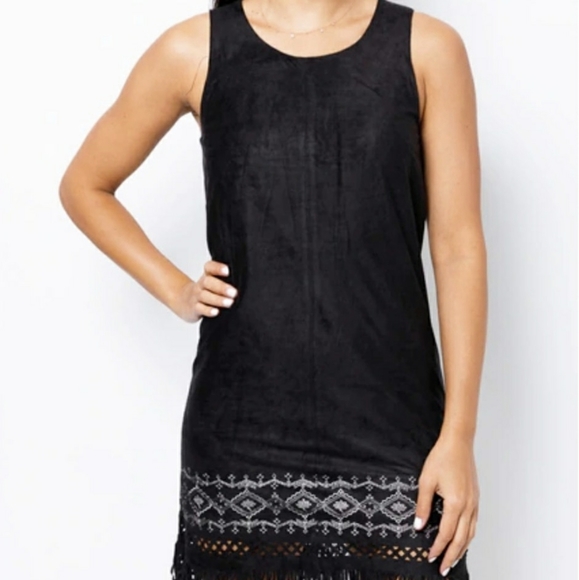 Women's lack suede tribal shift dress - Picture 2 of 5